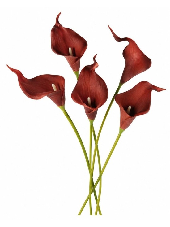 Z-A LLC Other - Burgundy Calla Lily Stems Faux Floral Bouquet Wine Red Flowers 5 Stem Bunch Mood